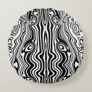 Modern Boho Black and White Pattern Strips Animal Round Pillow