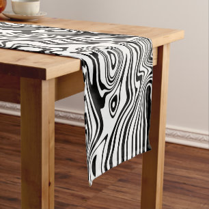 Modern Boho Black and White Pattern Strips Animal Short Table Runner