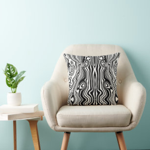 Modern Boho Black and White Pattern Strips Animal Throw Pillow