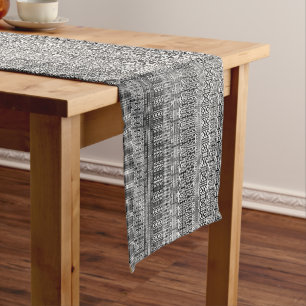 Modern Boho Black and White Pattern Strips Short Table Runner