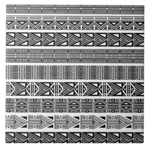 Modern Boho Black and White Pattern Strips Tile