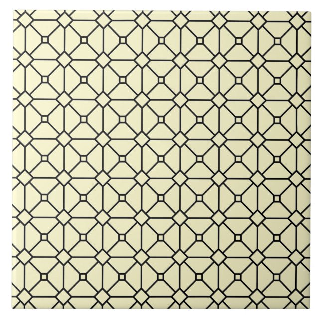 Modern Boho Black and Yellow Pattern Rhombus Tile (Front)