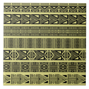 Modern Boho Black and Yellow Pattern Strips Tile