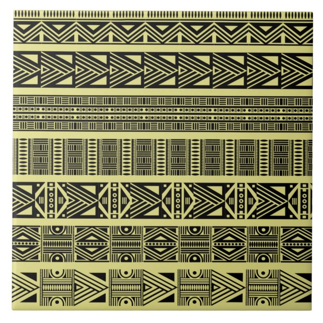 Modern Boho Black and Yellow Pattern Strips Tile (Front)
