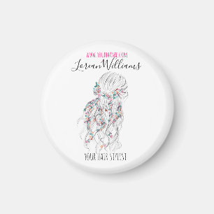Modern Boho Black White Wavy Hair Style Floral  Magnet