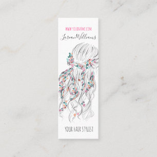 Modern Boho Black White Wavy Hair Style Floral Mini Business Card