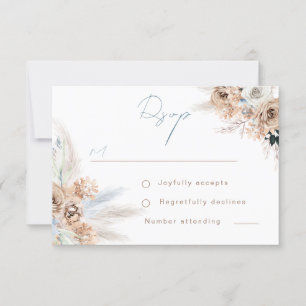 Modern Boho Blue Script Wedding RSVP Card
