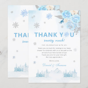 Modern Boho Blue Snowflakes Winter Baby Shower Thank You Card