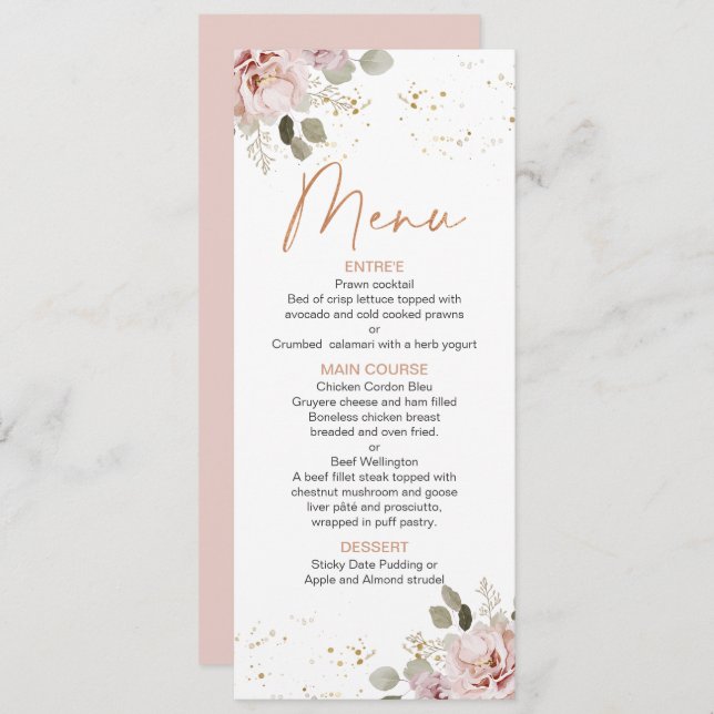 Modern Boho Blush Floral Menu (Front/Back)