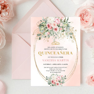 Modern Boho Blush Floral Quinceañera Invitation