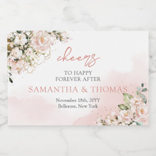 Modern Boho blush pink floral gold sparkles Liquor Bottle Label