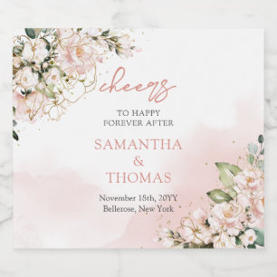 Modern Boho blush pink floral gold sparkles Sparkling Wine Label