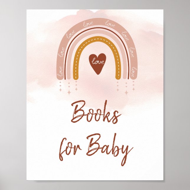 Modern Boho Blush Pink Rainbow Books For Baby Sign (Front)
