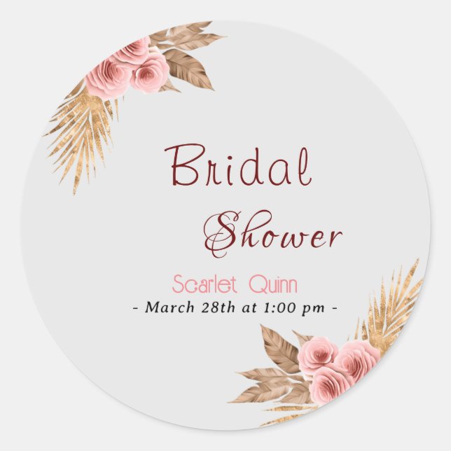 Modern boho blush pink rose bunch bridal shower #1 classic round sticker (Front)