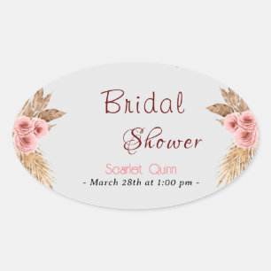 Modern boho blush pink rose bunch bridal shower #2 oval sticker