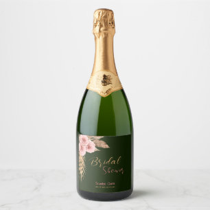 Modern boho blush pink rose bunch bridal shower #2 sparkling wine label