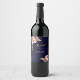Modern boho blush pink rose bunch bridal shower #3 wine label