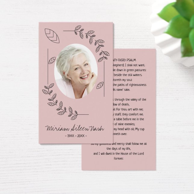 Modern Boho Blush Pink White Photo Funeral Card (Desk)