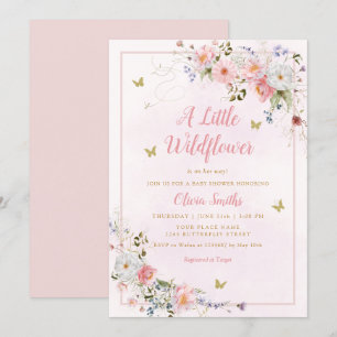 Modern Boho Blush Pink Wildflower Girl Baby Shower Invitation