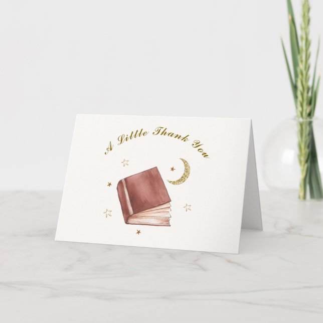 Modern Boho Book Moon Star Baby Shower  Thank You Card (Front)
