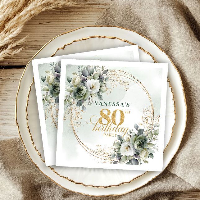 Modern Boho Botanical 80th Birthday Napkins (Modern Boho Botanical 80th Birthday Napkins)