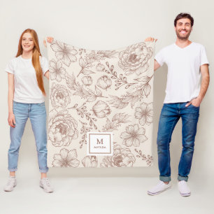 Modern Boho Botanical Flower Garden Pattern Fleece Blanket
