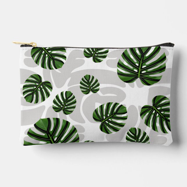 Modern Boho Botanical Leaves Pattern Accessory Pouch (Front)