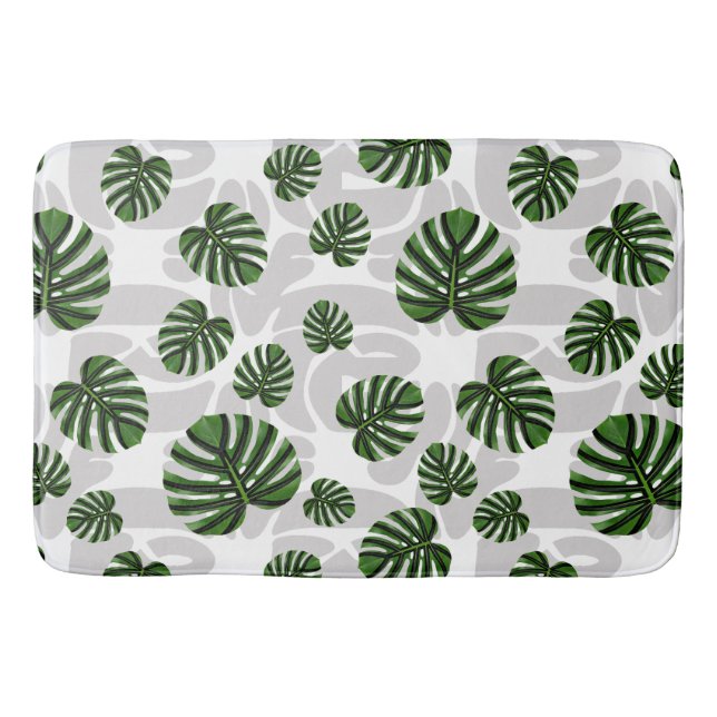 Modern Boho Botanical Leaves Pattern Bath Mat (Front)