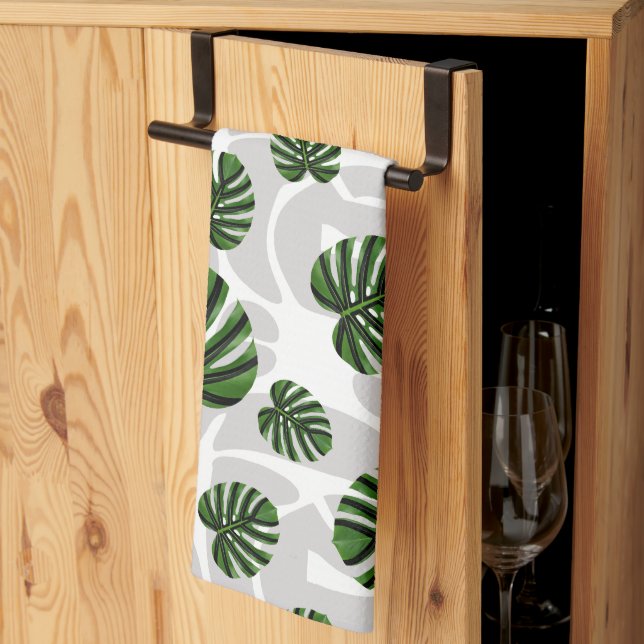 Modern Boho Botanical Leaves Pattern Kitchen Towel (Thirds Fold)
