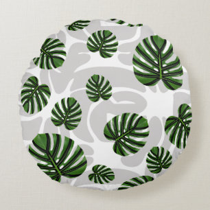 Modern Boho Botanical Leaves Pattern Round Pillow