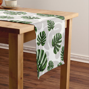 Modern Boho Botanical Leaves Pattern Short Table Runner