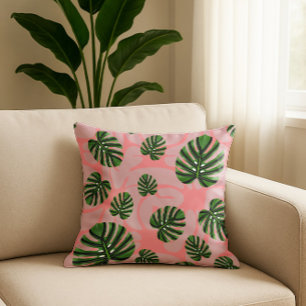 Modern Boho Botanical Leaves Pattern Throw Pillow