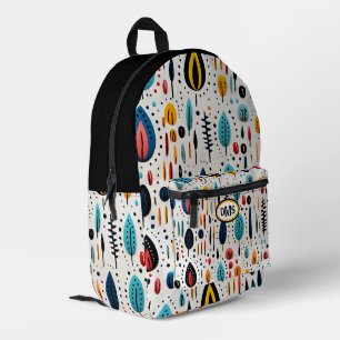 Modern Boho Botanical Pattern Monogram Printed Backpack
