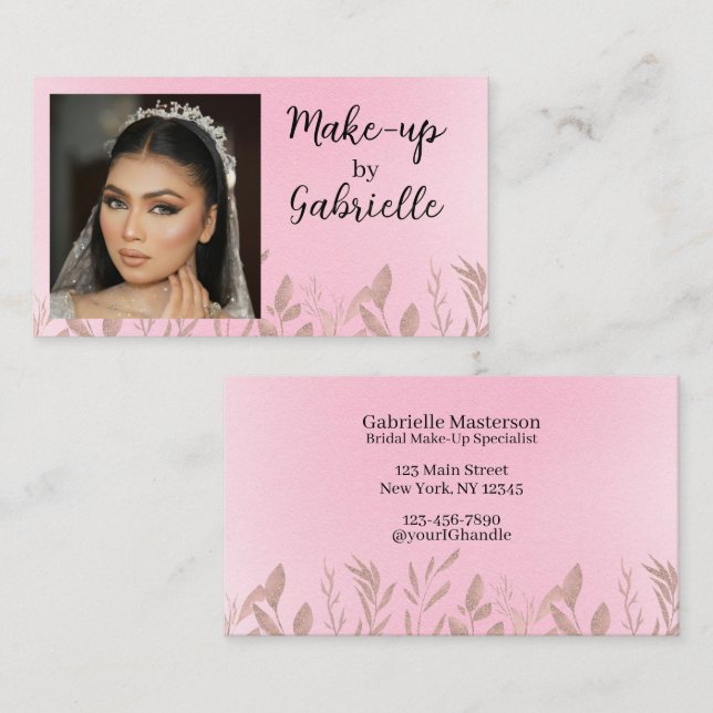 Modern Boho Botanical Photo Script Soft Pink Business Card (Front/Back)