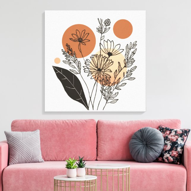 Modern Boho Botanical Wildflower Gallery Wrap Canv Canvas Print (Insitu(LivingRoom))