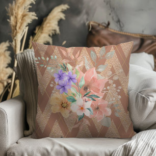 Modern Boho Botanical With Glitter Chevron Rose Throw Pillow