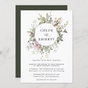 Modern Boho Botanical Wreath Wedding Invitation