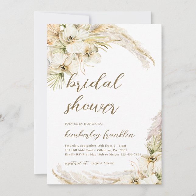 Modern Boho Bridal Shower Printed or Digital Invitation (Front)