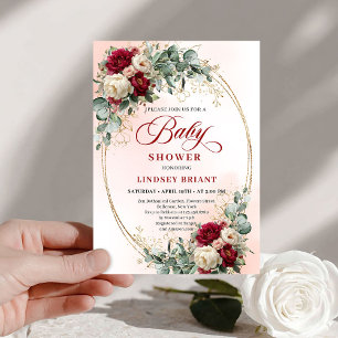 Modern Boho Burgundy and Gold Baby Shower Invite