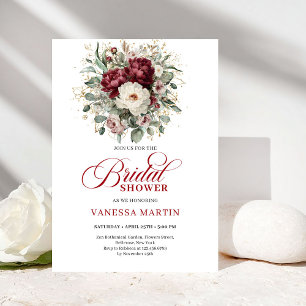 Modern Boho Burgundy Eucalyptus Gold Bridal Shower Invitation