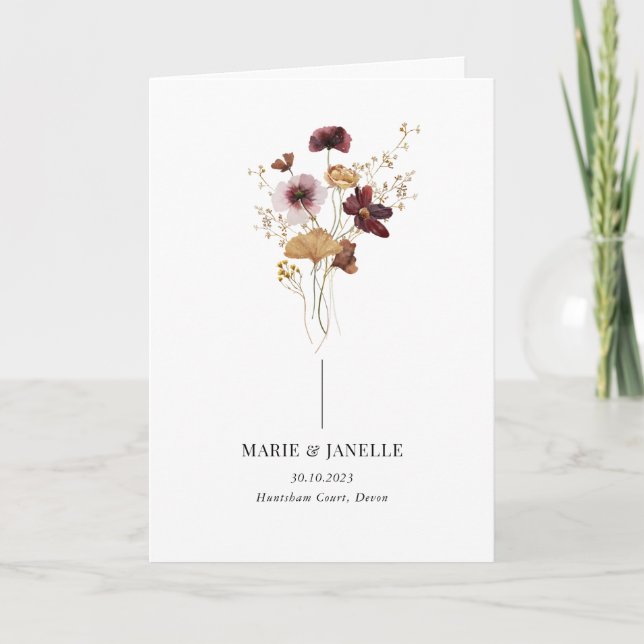 Modern Boho Burgundy Wildflower Wedding Program (Front)