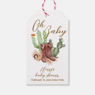 Modern Boho Cactus Cowboy Shoes Baby Shower  Gift Tags