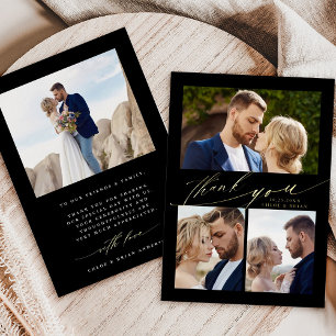 Modern Boho Calligraphy 4 Photo Wedding Thank You