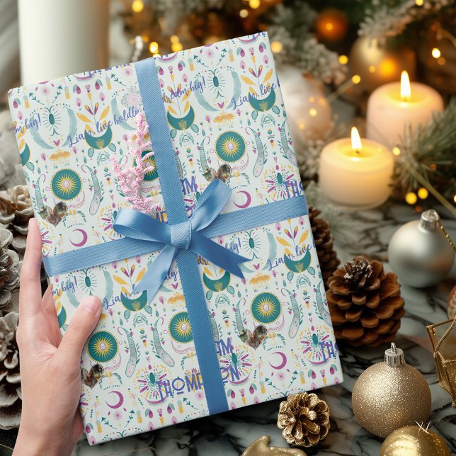 Modern Boho Chic Blue and Beige Gift Wrap (Creator Uploaded)