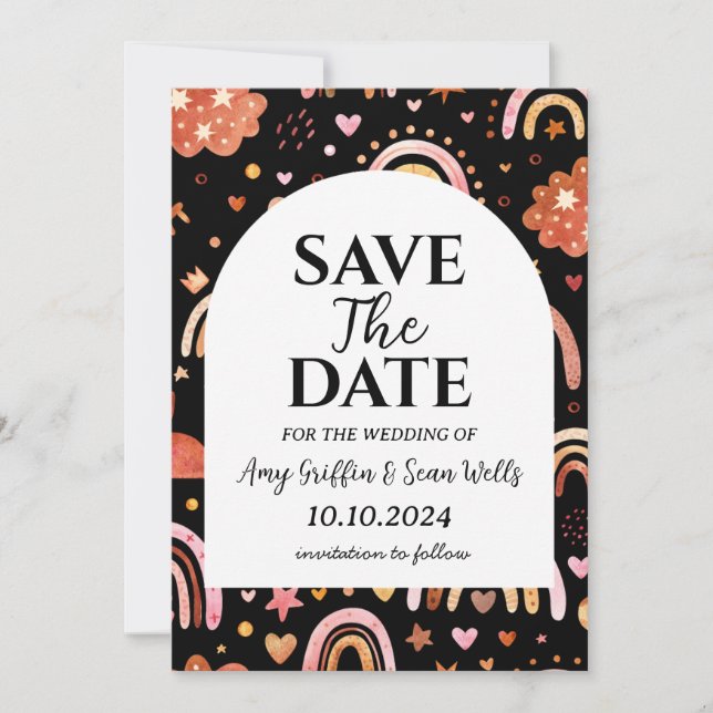 modern boho chic fall save the date cards (Front)