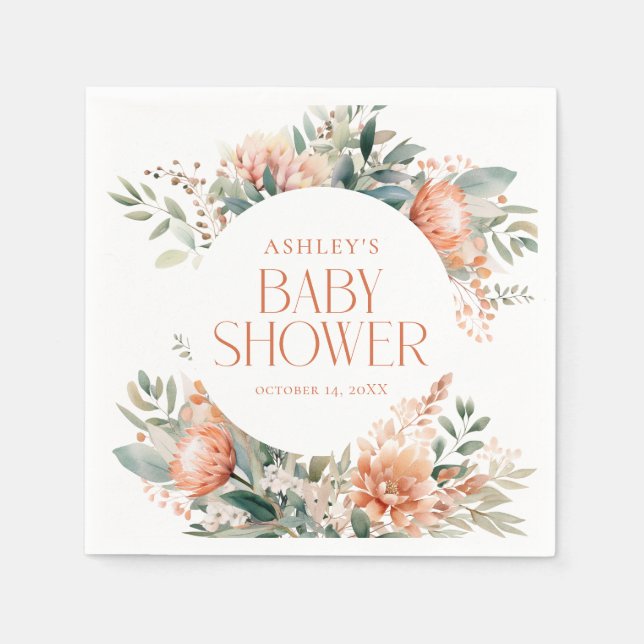 Modern Boho Chic Floral Botanical Baby Shower Napkin (Front)
