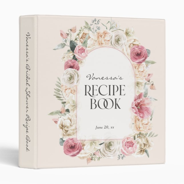 Modern boho chic floral personalized cookbook binder (Front/Spine)
