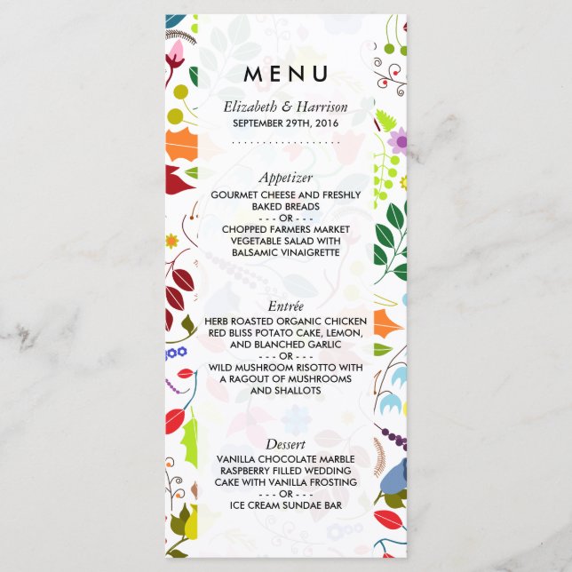 Modern Boho Chic Floral Wedding Menu (Front)