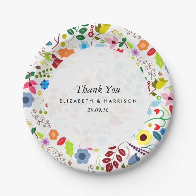 Modern Boho Chic Floral Wedding Paper Plate (Front)