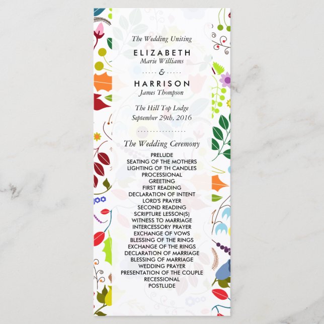 Modern Boho Chic Floral Wedding Program (Front)